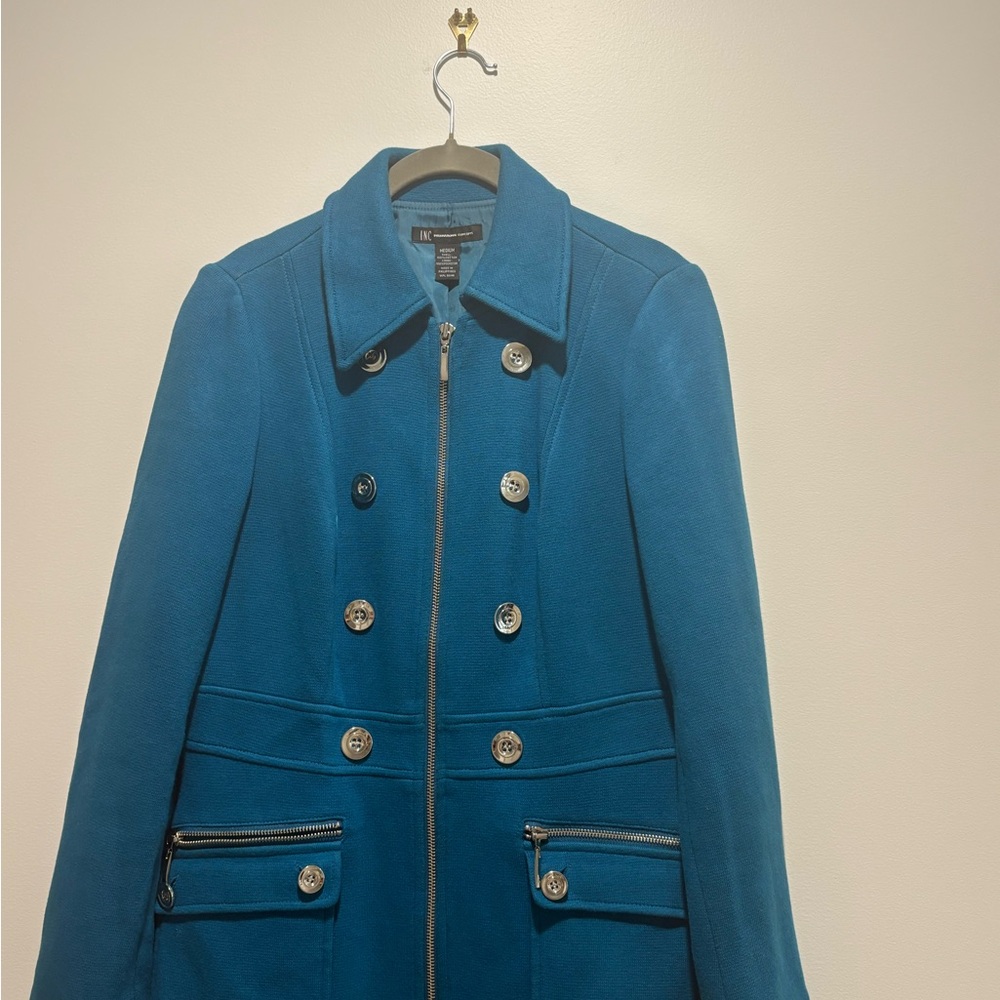 INC International Concepts Blue Trench Coat with Silver Accents